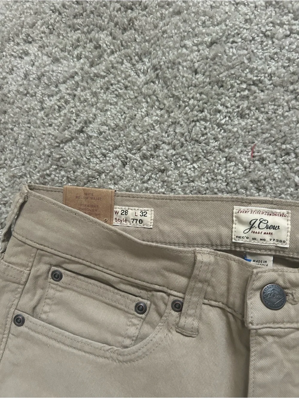 J.Crew Men’s Straight Fit Jeans Beige Garment Dye Stretch Denim Low Rise